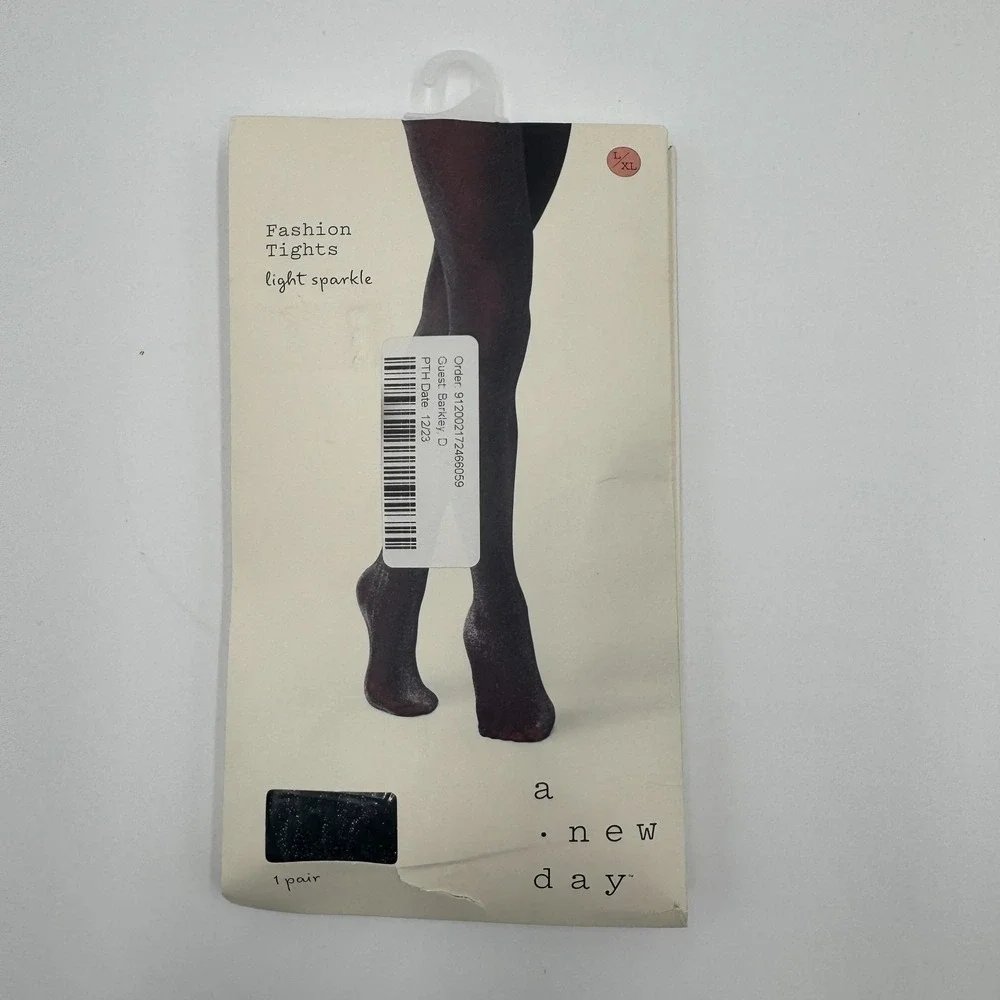 A New Day NWT Opaque Sparkle Tights Black Silver Women's L/XL